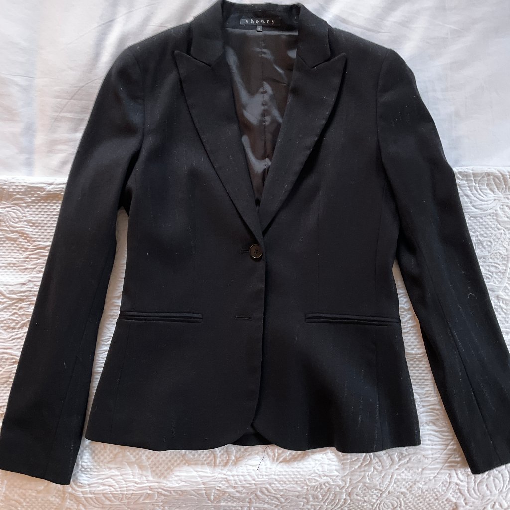 Theory Black Wool Blazer With Silver Threads